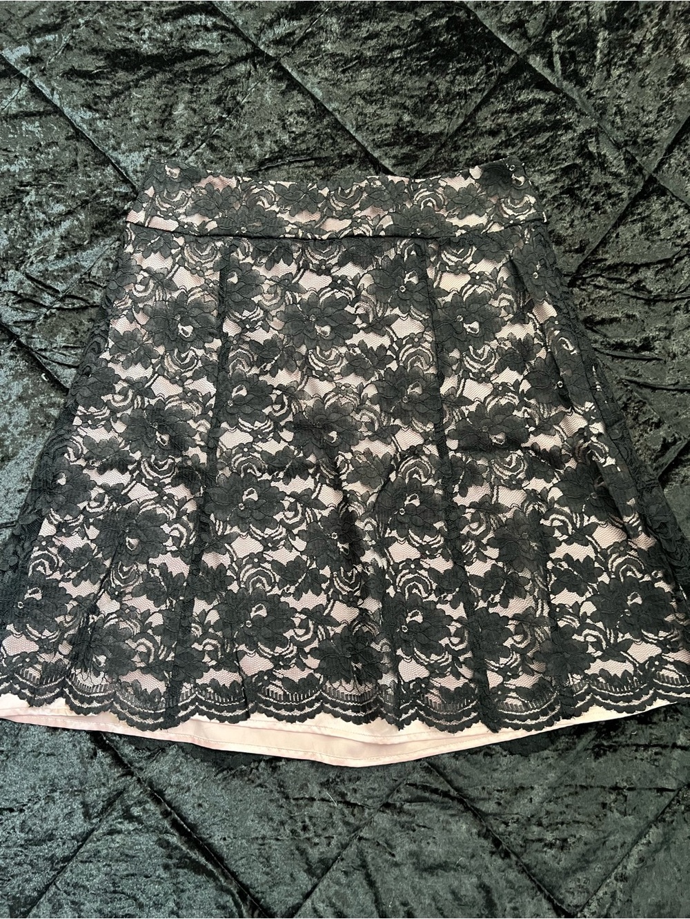 Liz Claiborne Black Lace Circle Skirt with Blush Underlay